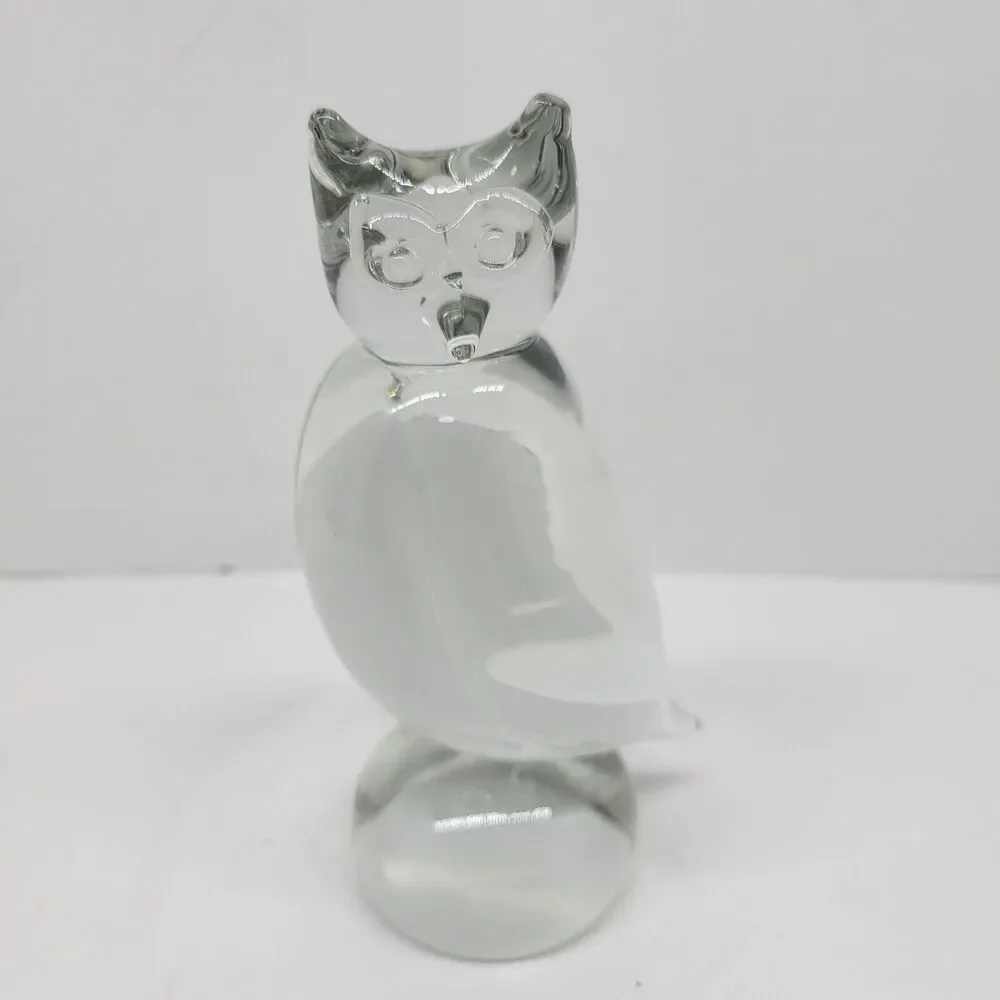 Owl Figurine Clear Glass Paperweight